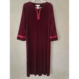 Oscar de la Renta Pink Label Velvet Night Dress Maroon w front zip wide sleeve s